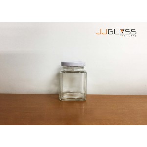 100 ML. Glass Bottle Cover White - Transparent Glass Bottles, Cover White, 100 ml. 
